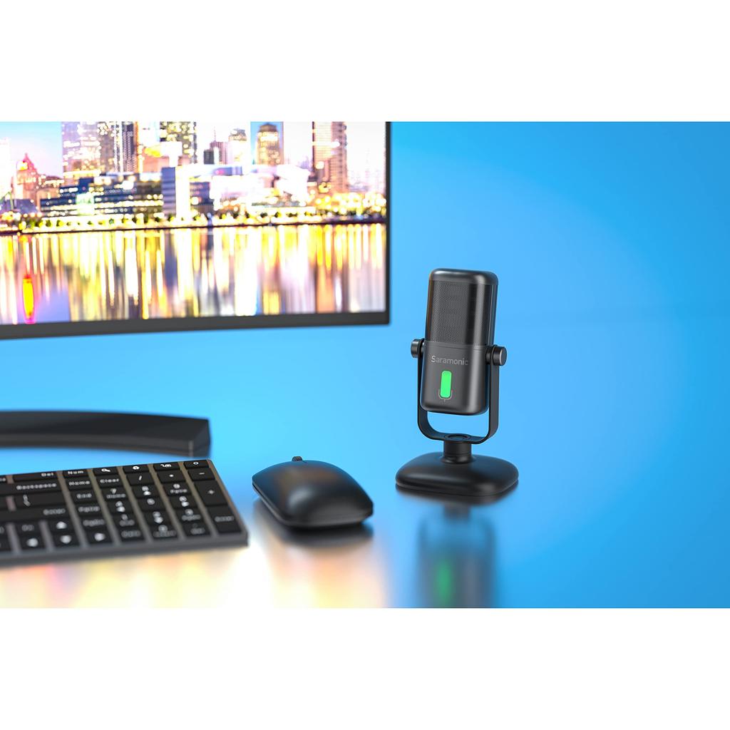Saramonic Large Diaphragm USB Studio Microphone with Magnetic Desktop Stand, Headphone Output, Multicolor LED, for Computers and Mobile Devices