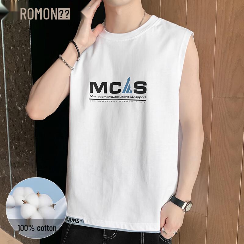 

ROMON Men s Cotton Letter Print Sleeveless Tank Top L