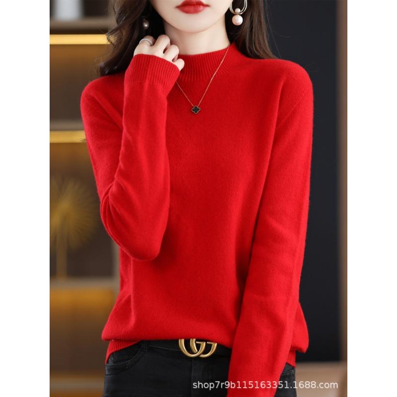 Autumn and winter new pure wool sweater women's semi-turtleneck first-line ready-to-wear wool sweater knitted sweater loose and thin bottoming shirt
