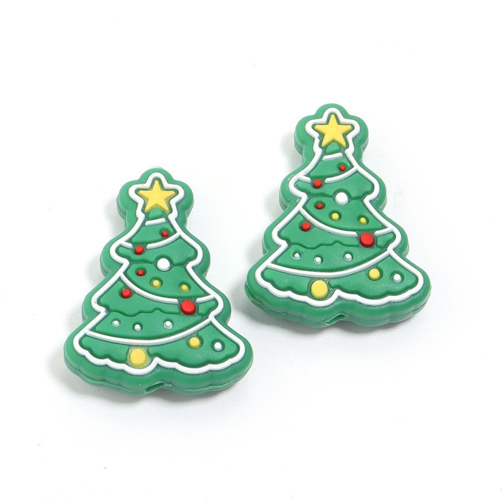2pcs Silicone Beads Lovely Christmas Series Santa Reindeer Snowman Tree Loose Beads For Jewelry Making DIY Christmas Gifts Decor