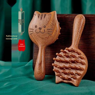 Peigne Masseur Cuir Chevelu & Ongles Chat Santal | Design à Dents Larges et Grossières