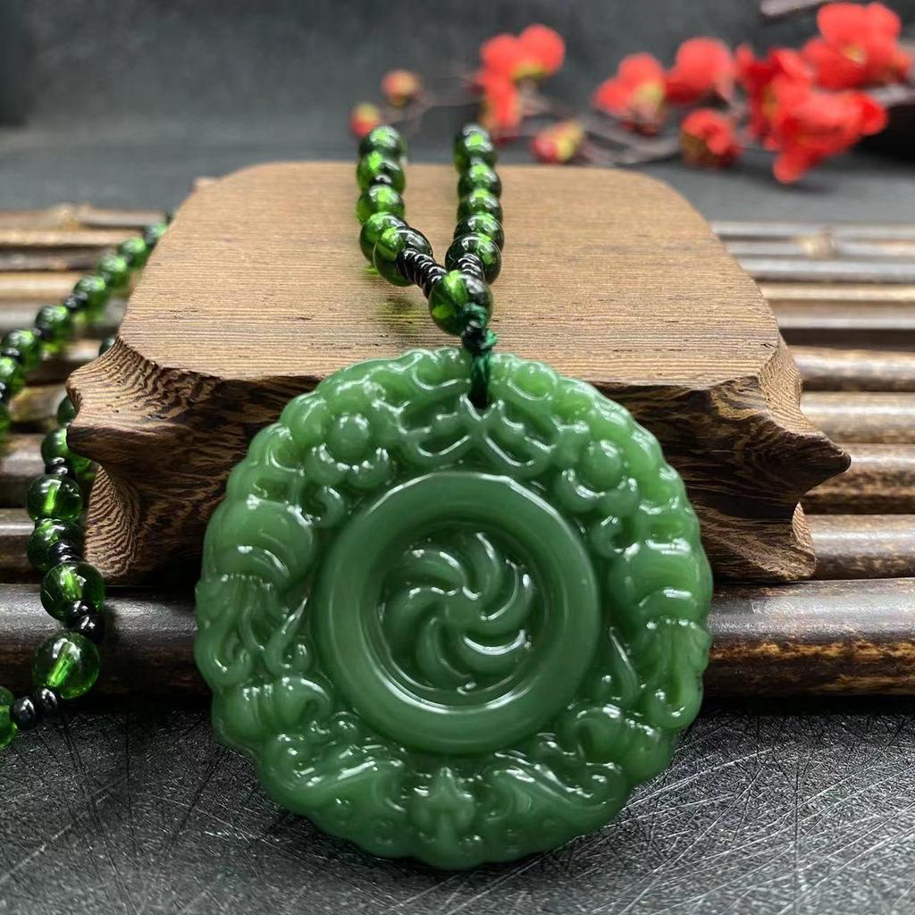 Vintage Double-Sided Pixiu Pendant Necklace: Imitation Jade Glaze, Fu Shou An Kang Charm