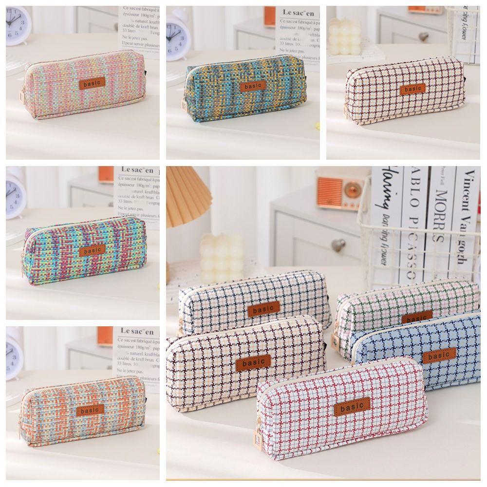 INS Simplicity Woven Pencil Case Large Capacity Pen Bag Stationery Bag Cosmetic Storage Bag Travel