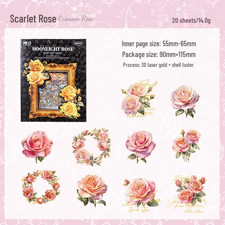 Retro Floral Rose Stickers: Ice Crystal Hot Stamping for DIY Journals & Gifts