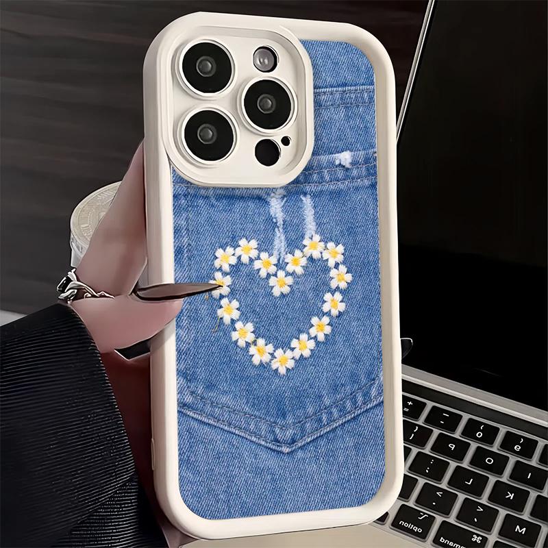 Phone Case for iPhone 17 Air 16E 15 16 Pro Max Retro Denim Pattern Cover 14 Plus 13 12 Mini Soft Shell Silicone Fundas