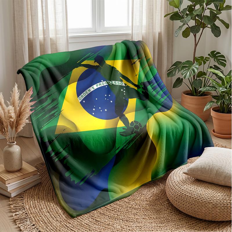 Coperta in Flanella Stampata Calcio Brasile Amica della Pelle Calda Decorativa Plaid per Divano Letto Interno Uso Quotidiano