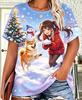 Women Christmas Pet Dog T‑Shirt, Girl With Golden Retriever Winter Snow Scene Graphic Casual Short Sleeve Holiday Daily Tee