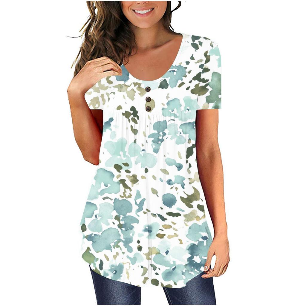 Women's Short-sleeve Loose Tops Casual Plus Size Tunic Button Tops
