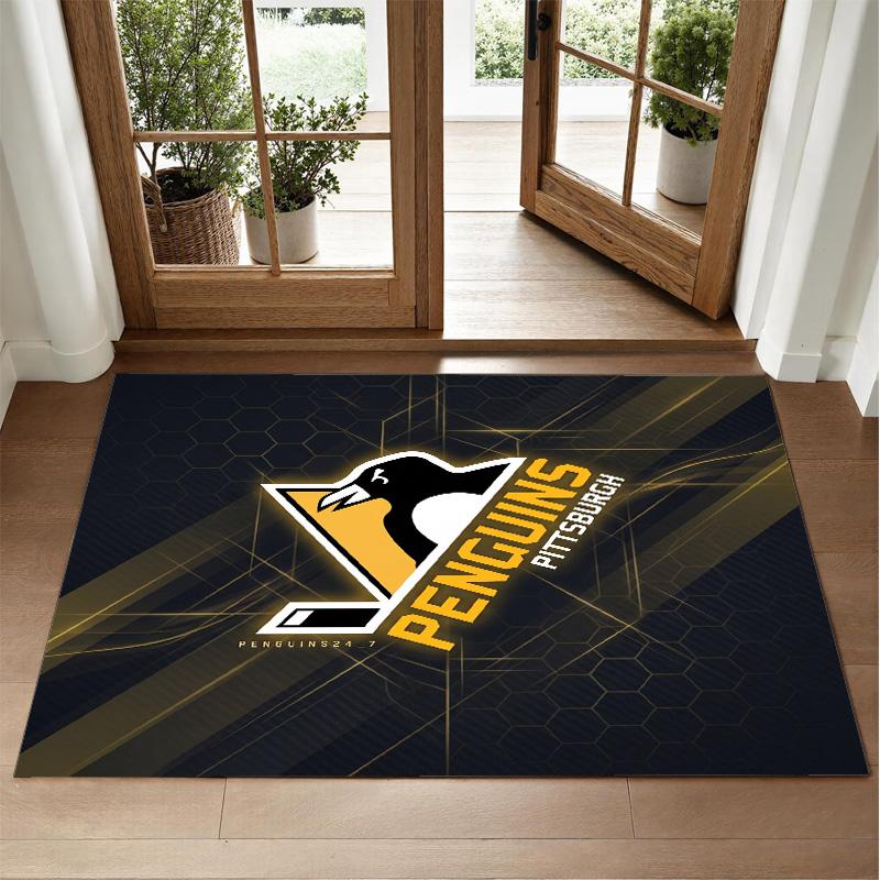 Pittsburgh Penguins Design Crystal Velvet Rug Soft Decorative Mat for Bedroom Entrance