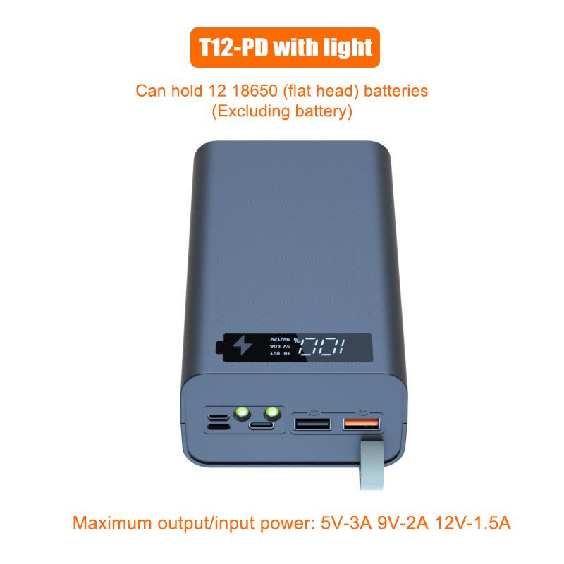 T12 Quick Charge Qc3.0 Diy 12 X 18650 Battery Power Bank Case Holder Portable Battery Storage Box With Lcd Display