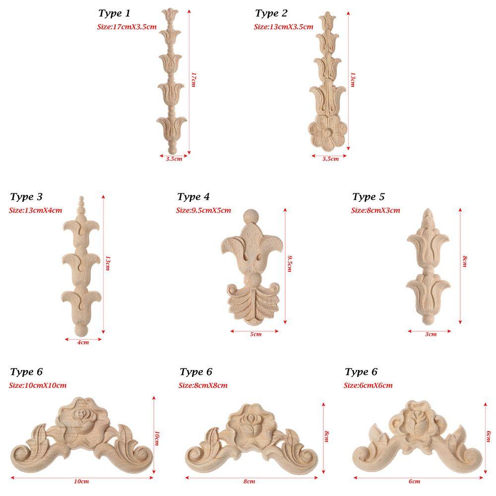 DIY Accessories Furniture Ornament Home Decoration Corner Appliques Floral Carved Woodcarving Rose Flower Wooden Crafts