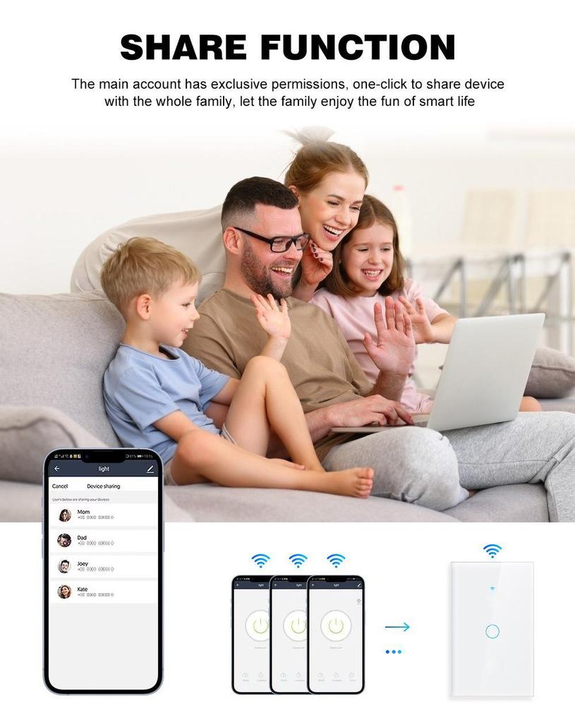 Graffiti 120 WiFi+433 Live-Neutral Smart Light Switch: Mobile App & Alexa Voice Control, US/AU Spec.