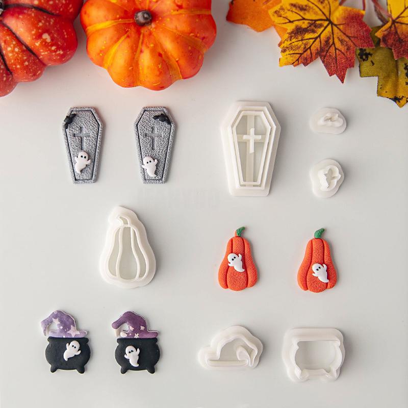Halloween Series Cartoon Elements Soft Pottery Polymer Clay Cutter Mold Pumpkin Skull Shape DIY Earring Pendant Crafting Tools