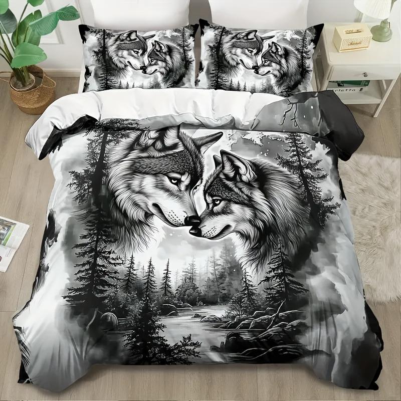 Wölfe Bettwäscheset Tier Bettbezugset Weicher Steppdeckenbezug mit Kissenbezug für Schlafzimmerdekor Geburtstagsgeschenk für Jungen Jugendliche