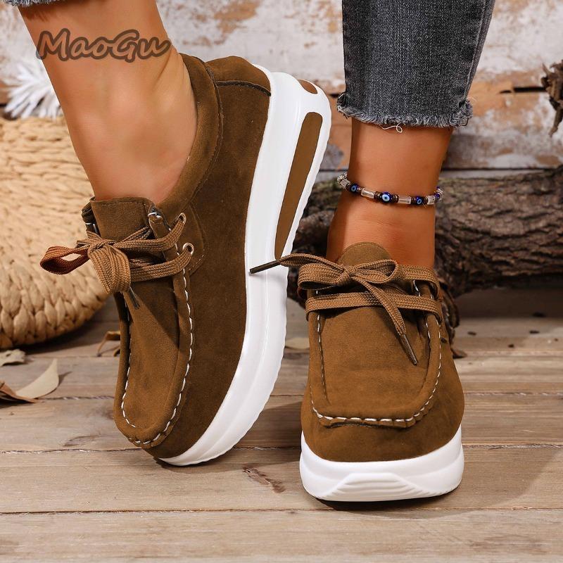 Fashion Women's Sports Shoes Casual Sneaker Loafers Fashion Ladies Platform Sneakers Non Slip Lace-up Round Toe 2025 Spring Autumn New