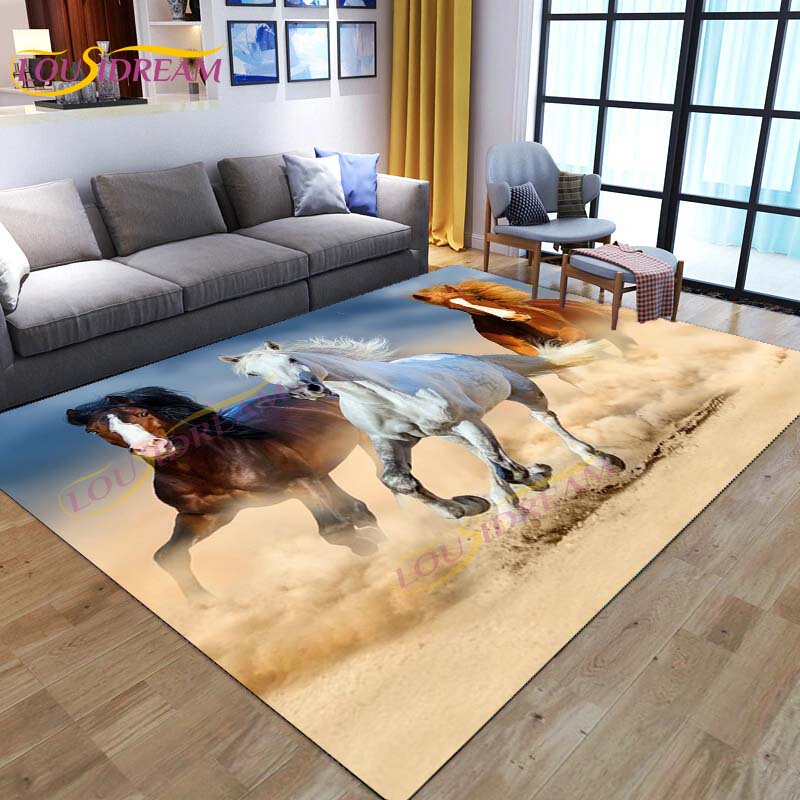 3D Running Horses Carpet Animal Rug for Home Living Room Sofa Colorful Horse Floor Mats Child Bedroom Decor Kids Play Carpets