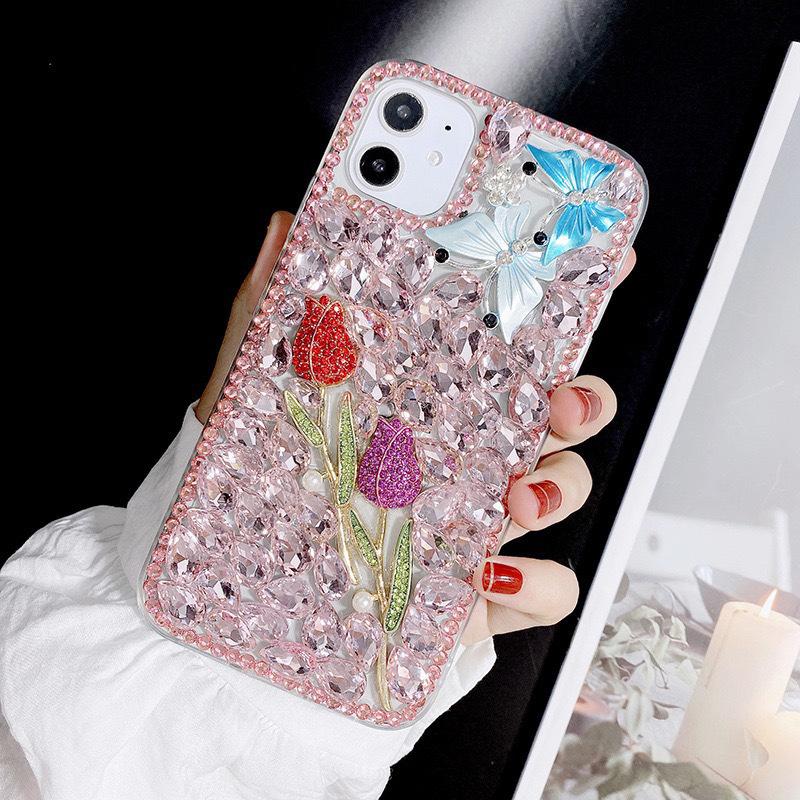 Luxury Rhinestone Mobile Phone Case Is Suitable For Apple 16Promax Rose Iphone17 Butterfly 14 Full Diamond Xr Women'S Model.