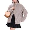 Women's 2026 Double-Sided Fleece Jacket: Grey, Warm Stand Collar, Trendy Autumn/Winter Outerwear