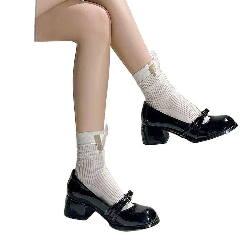 Black Single Shoes Women's Sweet Cool Gentle Shoes New Pure Desire Beautiful High Heel Bow Mary Jane Shoes