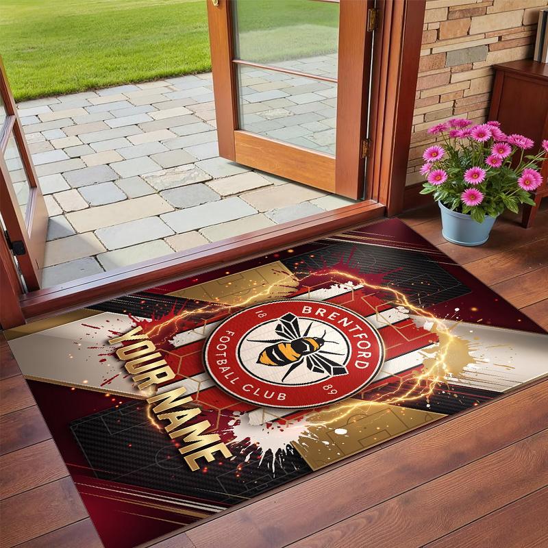 Crystal Velvet Rug Custom Name Text, Soft Non Slip Floor Mat Home DecorBrentford Football