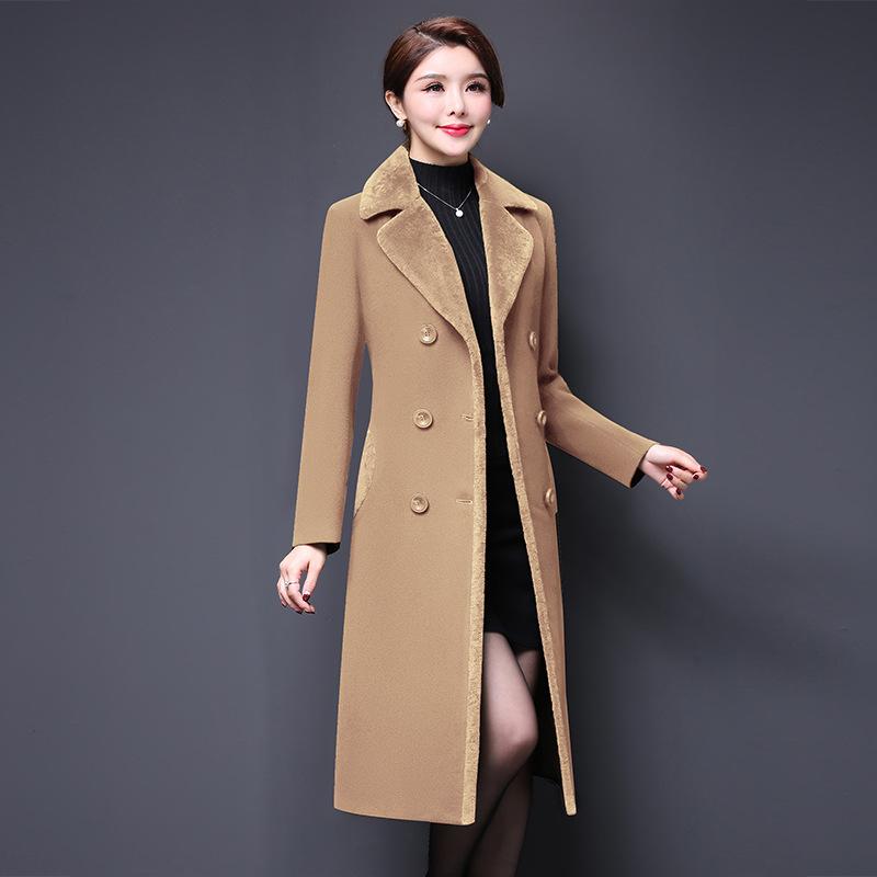 

Шерстяное пальто женское шерстяное пальто для мам длинное утолщенное пальто женское осенне-зимнее пальто из искусственного меха XXXL дубильная кора