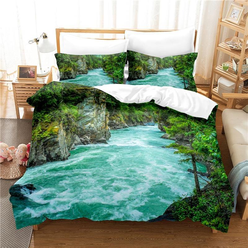 Natural Scenery Duvet Set Duvet Cover Set 3d Bedding Digital Printing Bed Linen Polyester Bedding Set Fashion Design King Queen