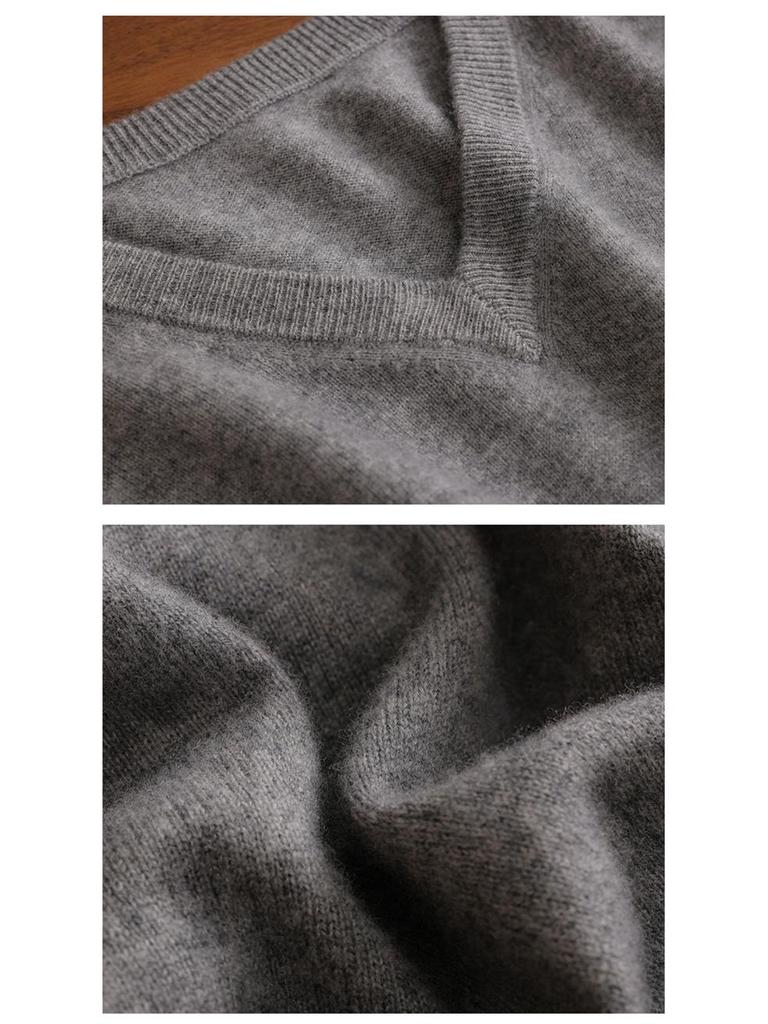 Men's V-Neck Loose Cashmere Knit Sweater - Autumn/Winter Base Layer