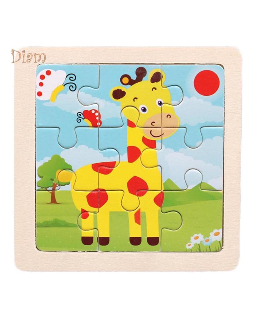TOYS & TOTS 9Pcs Wooden Cartoon Animals Jigsaw Puzzle Learning Education Panel Kids Toys