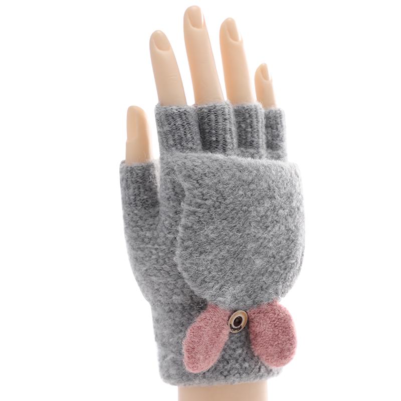 Cheap Winter Warm Funny Women Acrylic Fingerless Knitted Gloves серый