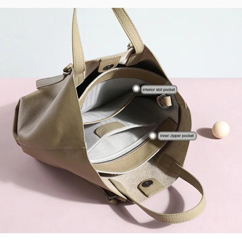 Minimalist Handbag 2026 New Top Grain Leather Spacious Tote Bag Women Popular Versatile Commuting Large Capacity Shoulder Bag