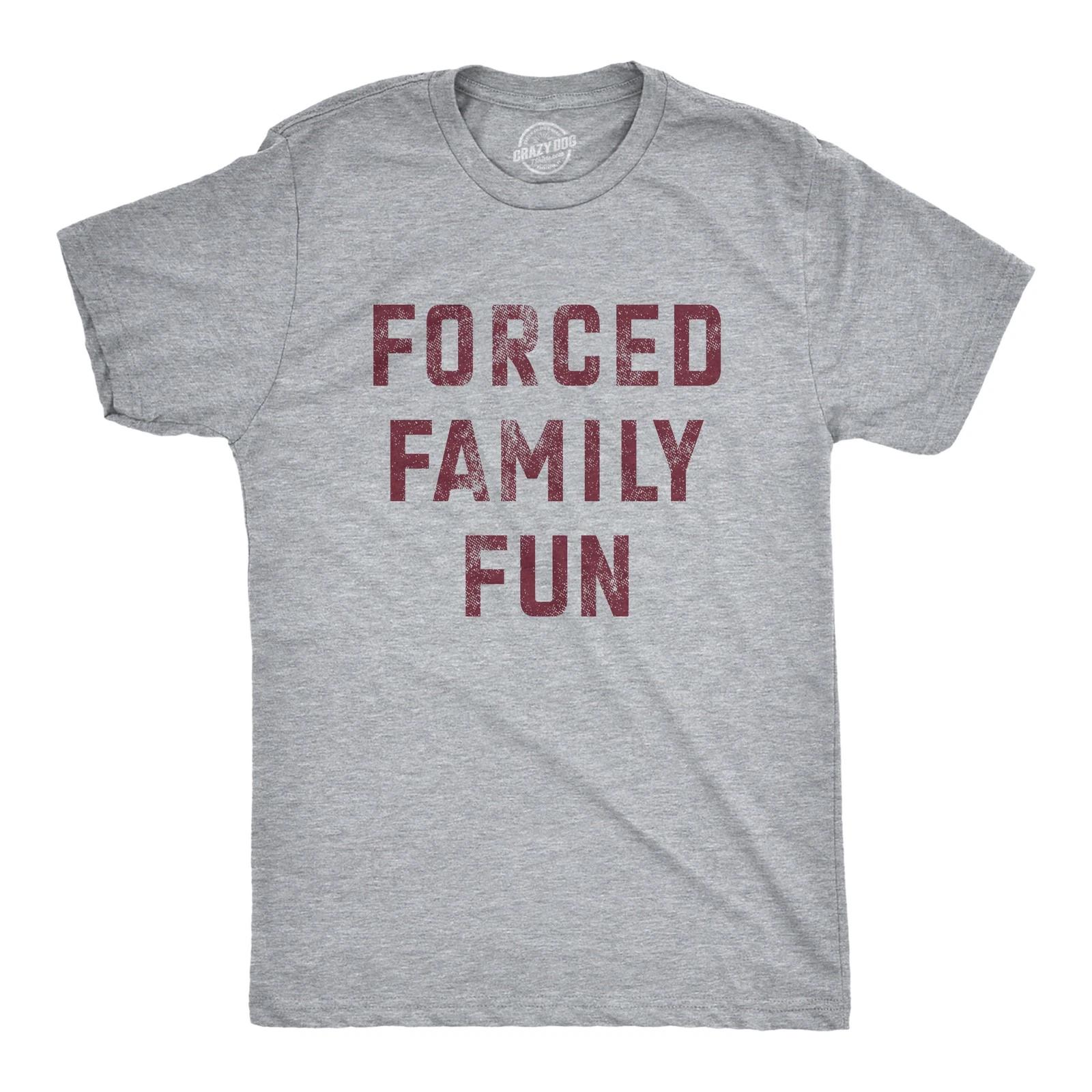 Mens Funny T Shirts Forced Family Fun Sarcastic Graphic Novelty Tee for Men L