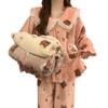Autumn and Winter Coral Fleece Pajamas for Women, Thick and Warm Flannel Long Home Wear, Fashionable Plus Size Cardigan Set