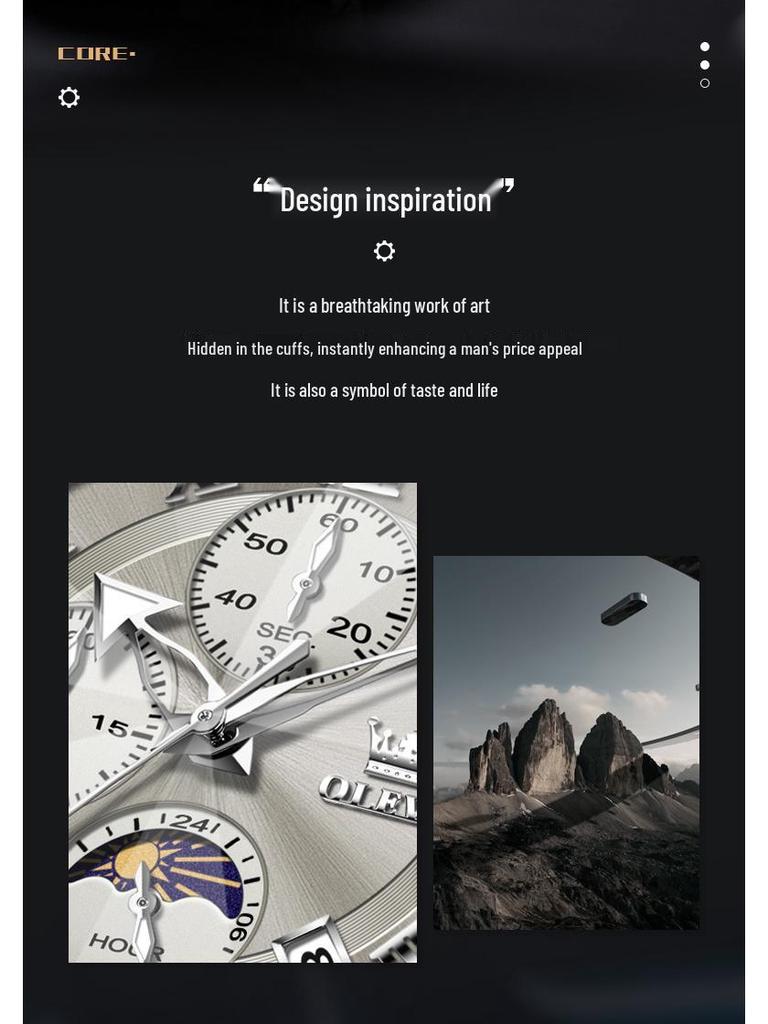 Oulishi Herren Multifunktions-Chronograph mit massivem Stahlarmband und Faltschließe