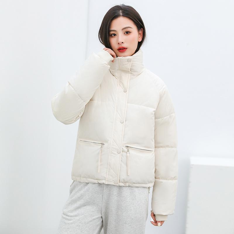 Winter Neueste Kurze Daunen-Baumwollwattierte Jacke Damen Stehkragen Baumwollwattierte Kleidung Lockere Passform Wattierte Brot-Kleidung