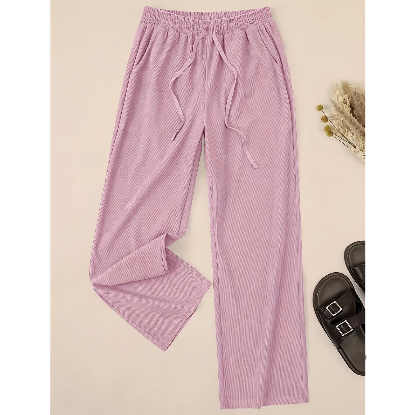 

Женские модные однотонные брюки с эластичной талией и карманами на шнурке, прямые брюки XL розовый