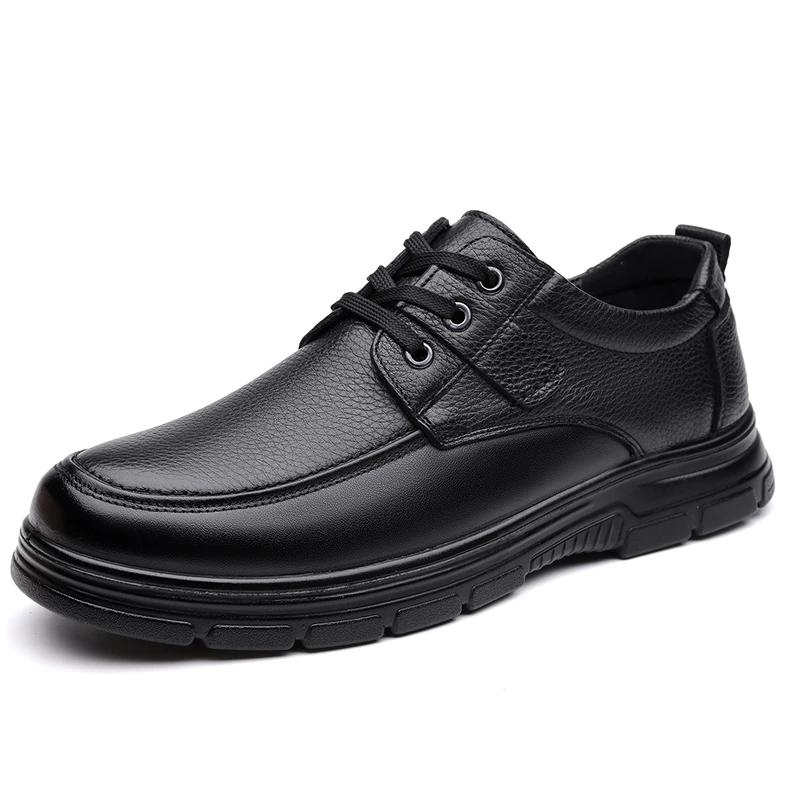 Handmade Genuine Leather Shoes Flat Mens Business Casual Shoes Cowhide Business Brand Male Footwear Soft Comfortable Black