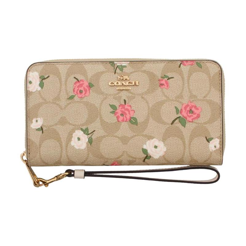 

COACH wallet Zip Around 19 Floral Print Coated Canvas and Calfskin Regular Women Gold and Light Khaki Chalk Gold and light khaki chalk multicolor золотий