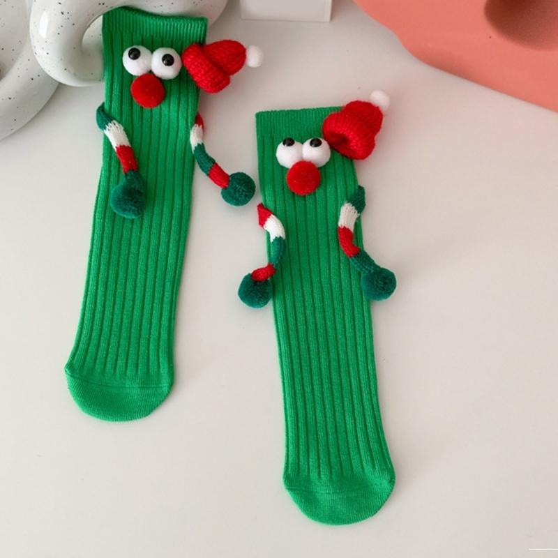 Children Christmas Party Decors Socks Creative Festival Cartoon Big Eyes Magnetic Hand Middle Tube Socks Hosiery Gift