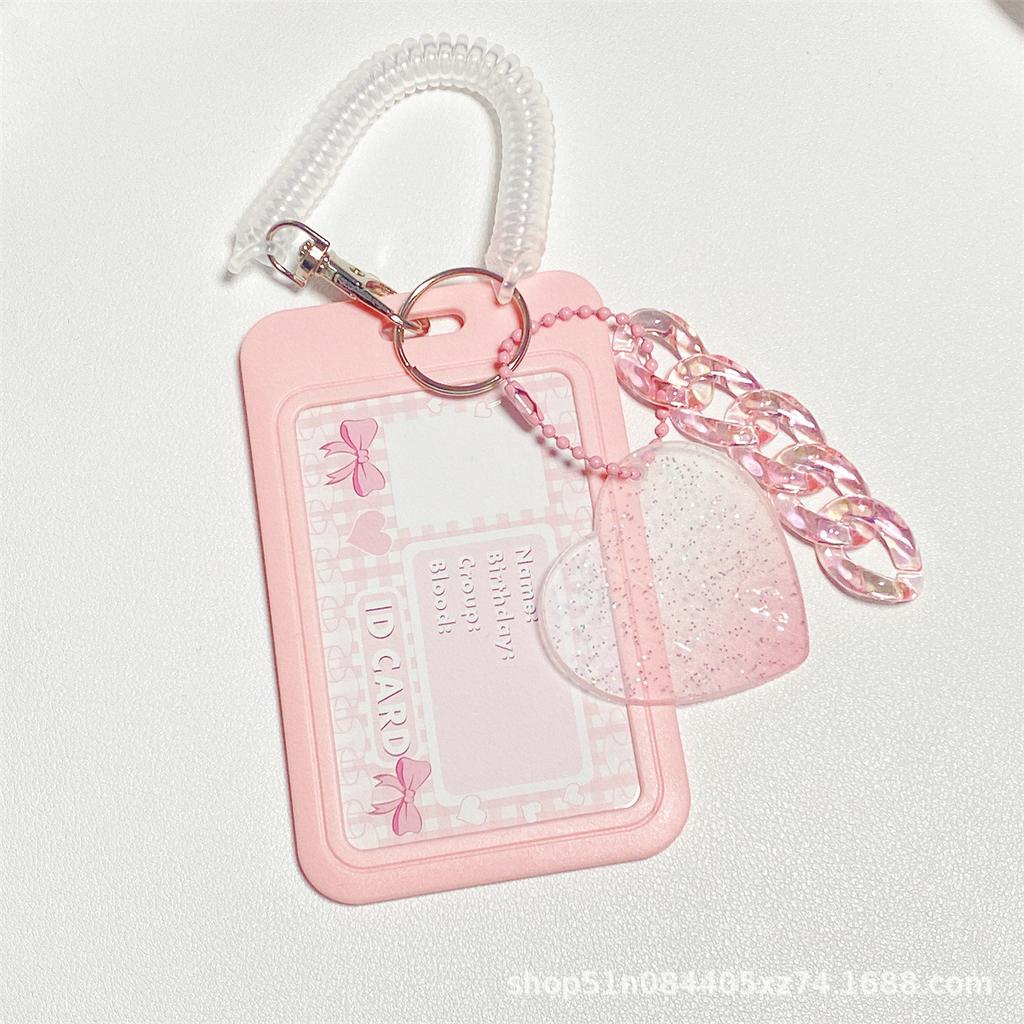INS Pink Blue Kpop Photocard Holder Credit ID Bank Card Photo Display Holder Idol Postcard Card Protective Case with Pendant