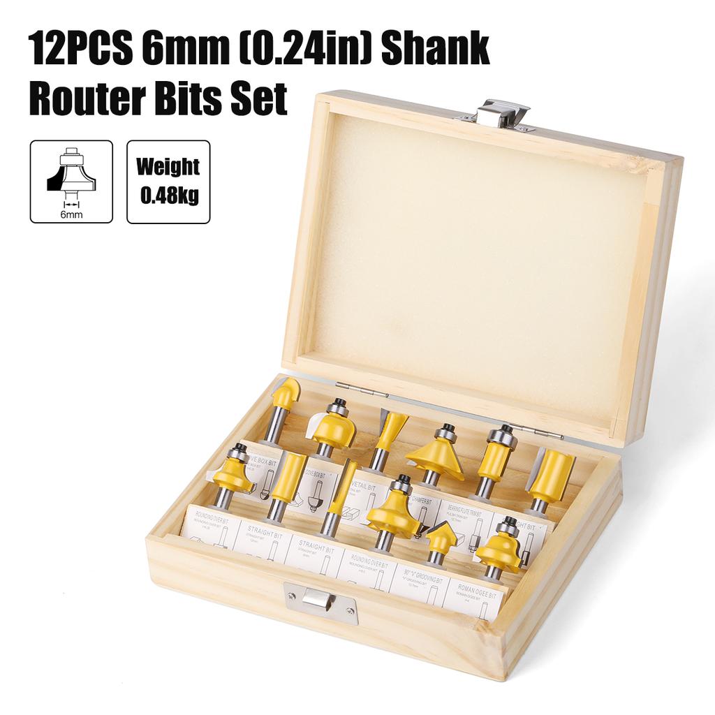 12pcs 6mm 8mm 1/4in 1/2in Shank Router Bits Set Woodworking Milling Cutter Trimming Straight Bits Carbide Engraving Cutting Tool