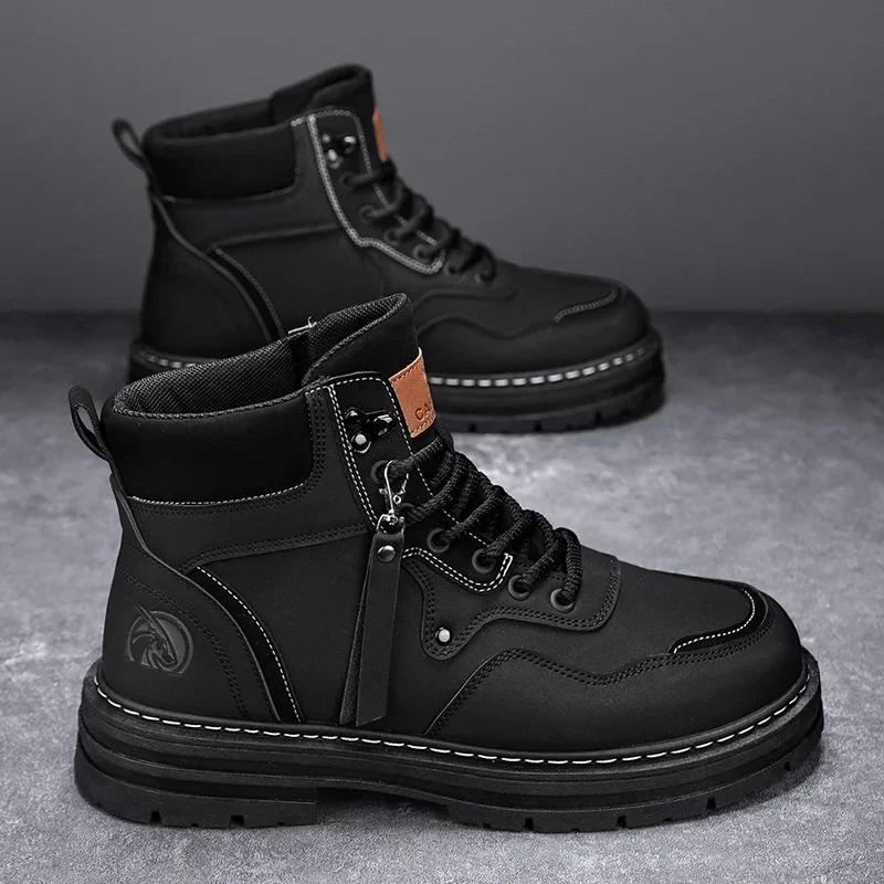 Mens Boots Casual Shoes Winter Platform Leather Designer Luxury Chelsea Cowboy Outdoor Work Safety Ankle Sneakers 2025