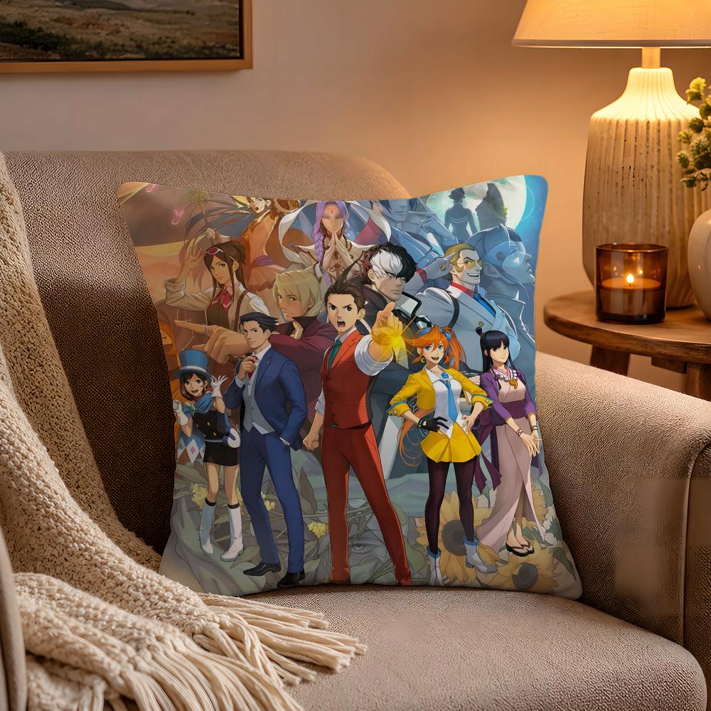 Adventure Game AAce AAttorney Cushion Cover Soft Plush Cushion Cover Double Print And Invisible Zipper For Sofa Home Car Use