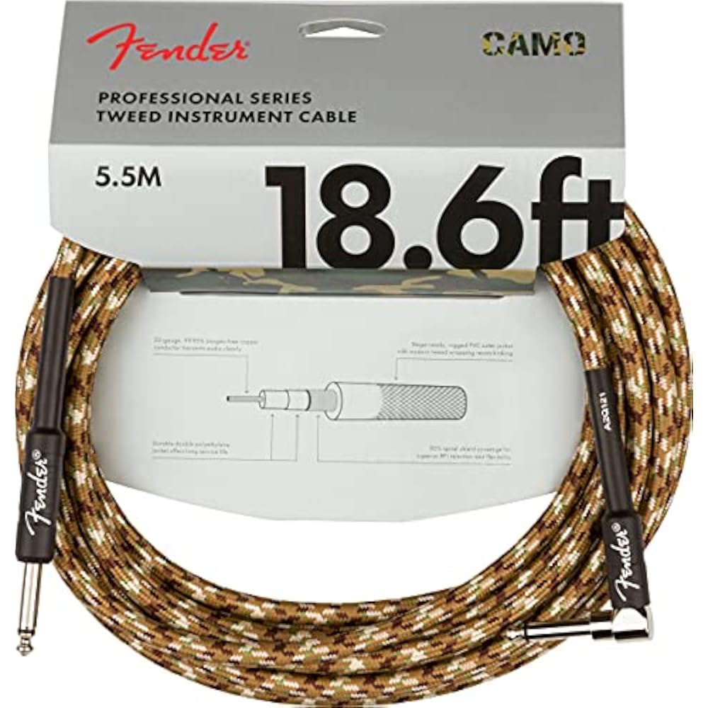 Fender 18.6ft Professional Instrument Cable Straight Angle Desert Camo - 1 Pack