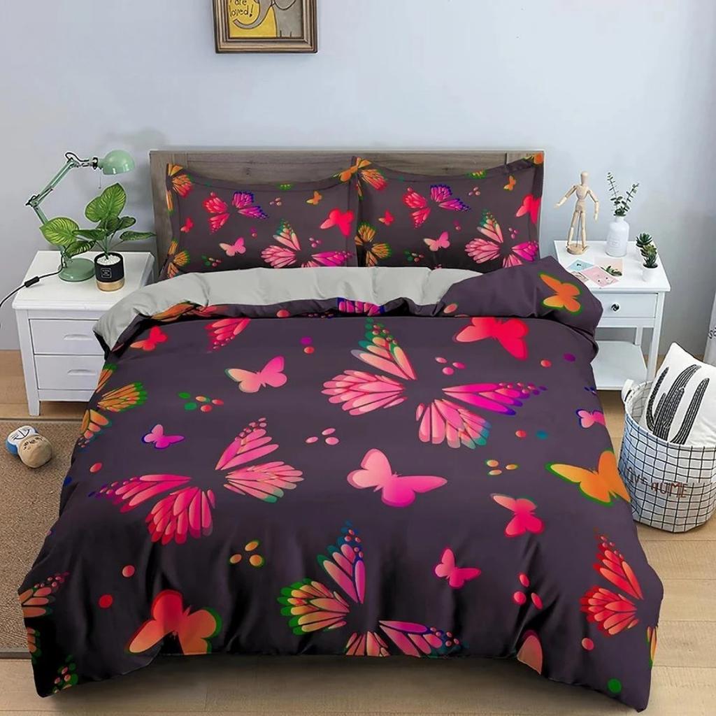 Colourful Butterfly Bedding Set Simple Butterfly Black Duvet Cover Pillowcases For Adults Girls Teen Room Decor Polyester Quilt