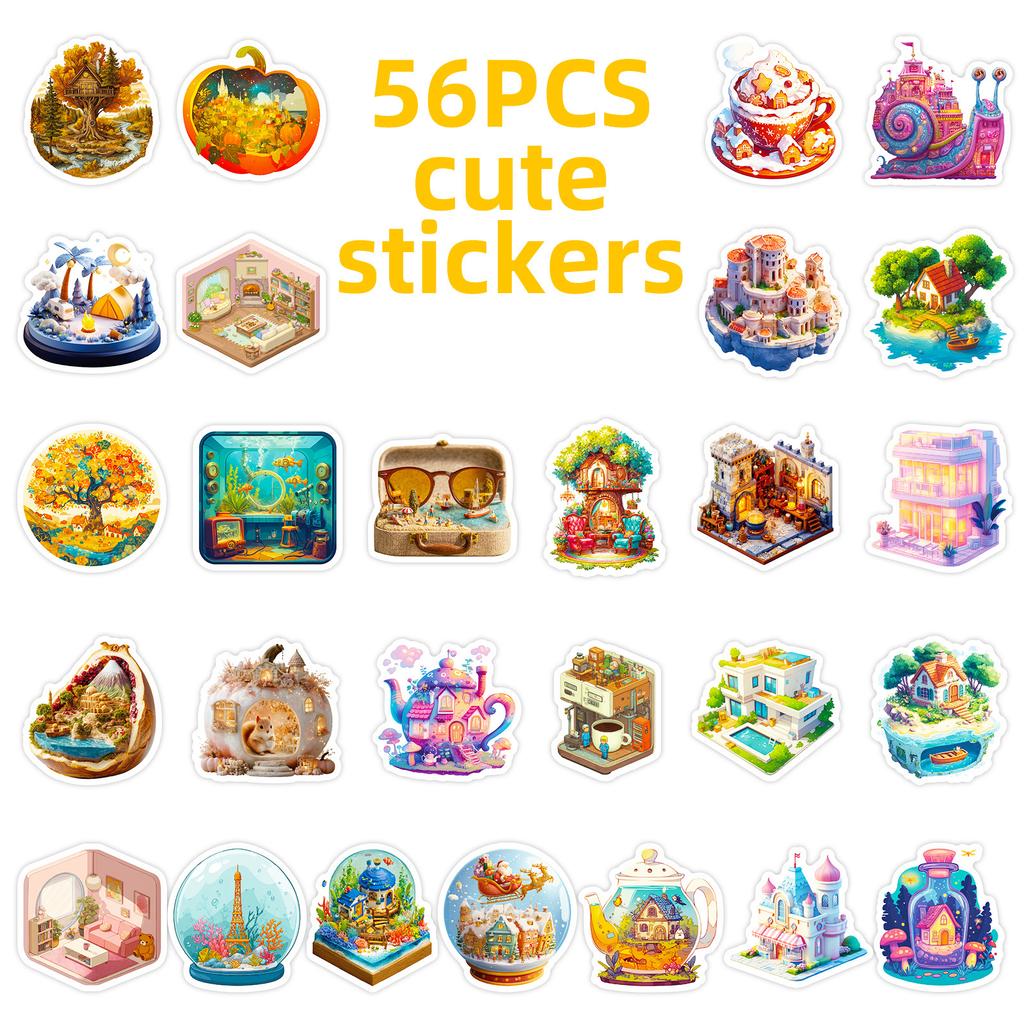 56 Micro World Fairy Tale House Graffiti Stickers Dream Cartoon Creative Diy Decorative Stickers