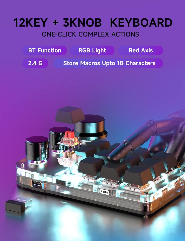 Macro Left Hand 12 with Rotating 3 7 Color RGB Red 18 Delay Improved Work Ideal for Video Axis and Cap DIY Left Hand Keypad Keyboard, Device, Keys,