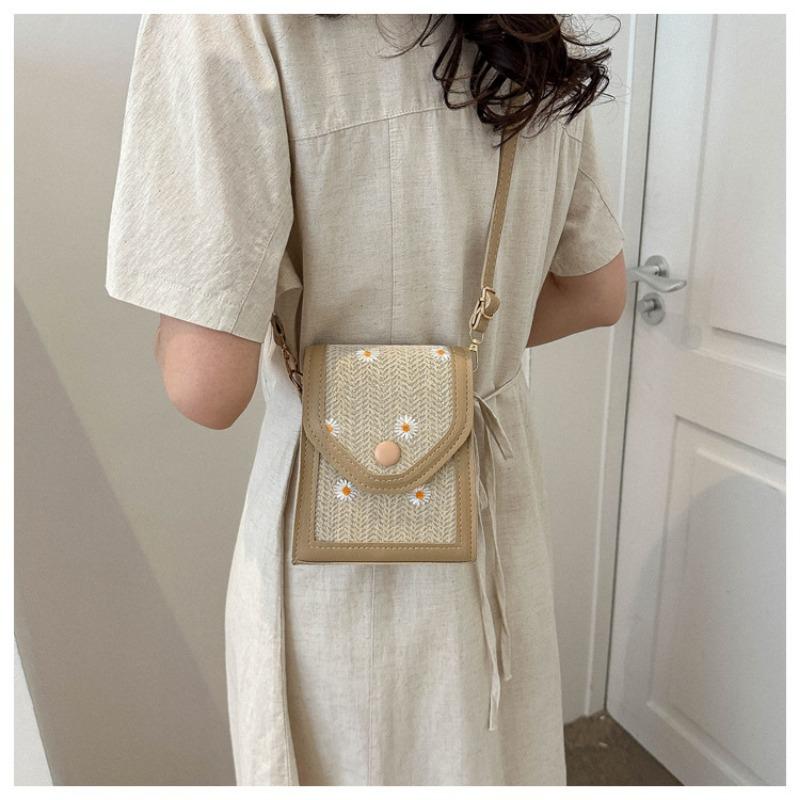 Women Straw Woven Small Square Crossbody Shoulder Phone Bag For Daily Use