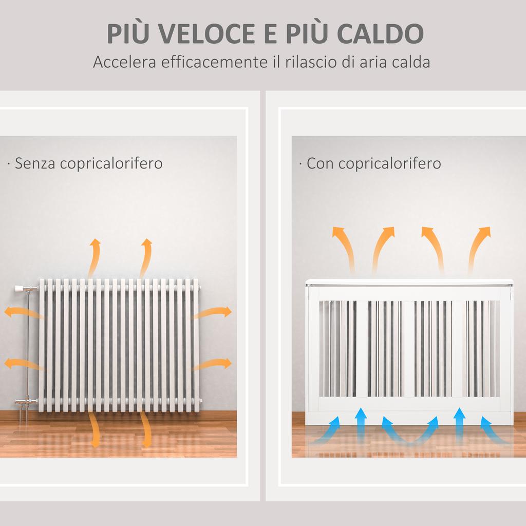Modern and Elegant Slatted Radiator Cover for the Home, in MDF and Steel, 120x18x84cm, White
