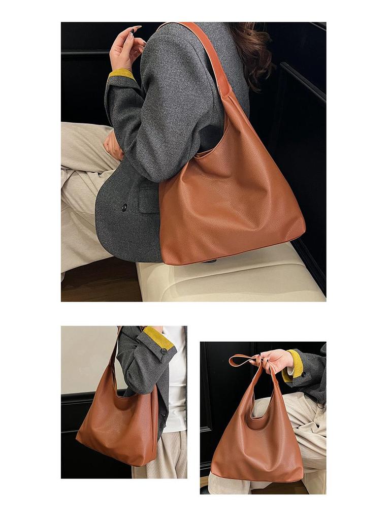 Retro Solid Color Tote Bag - Versatile Large Capacity Women's Handbag