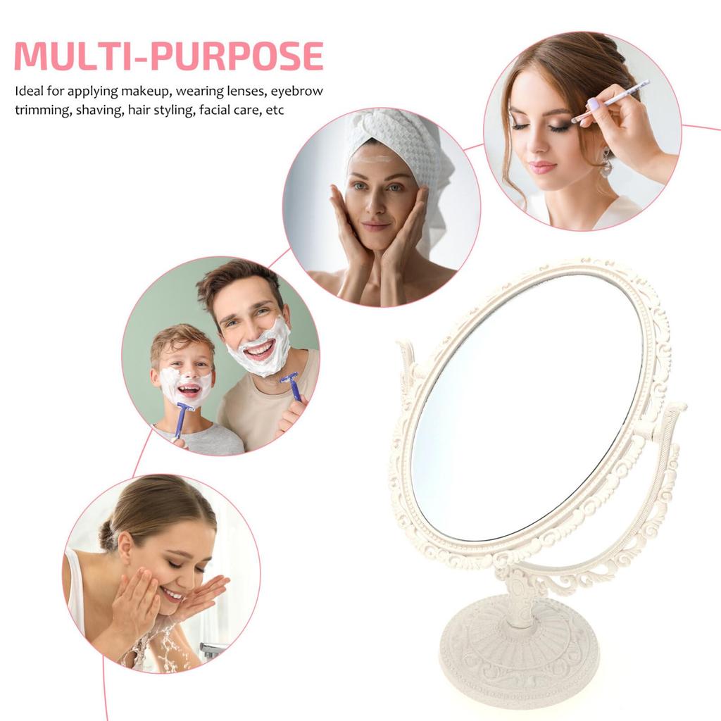 FRCOLOR Tabletop Vanity Stand Antique Freely Adjustable Makeup Tabletop Stand Princess Oval Mirror, Double-Sided Mirror, Mirror, Style, Rotating,